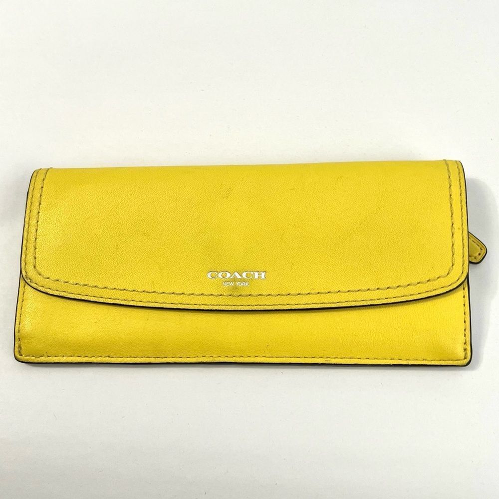 Coach Chartreuse Leather Long Slim Wallet with Silver Logo